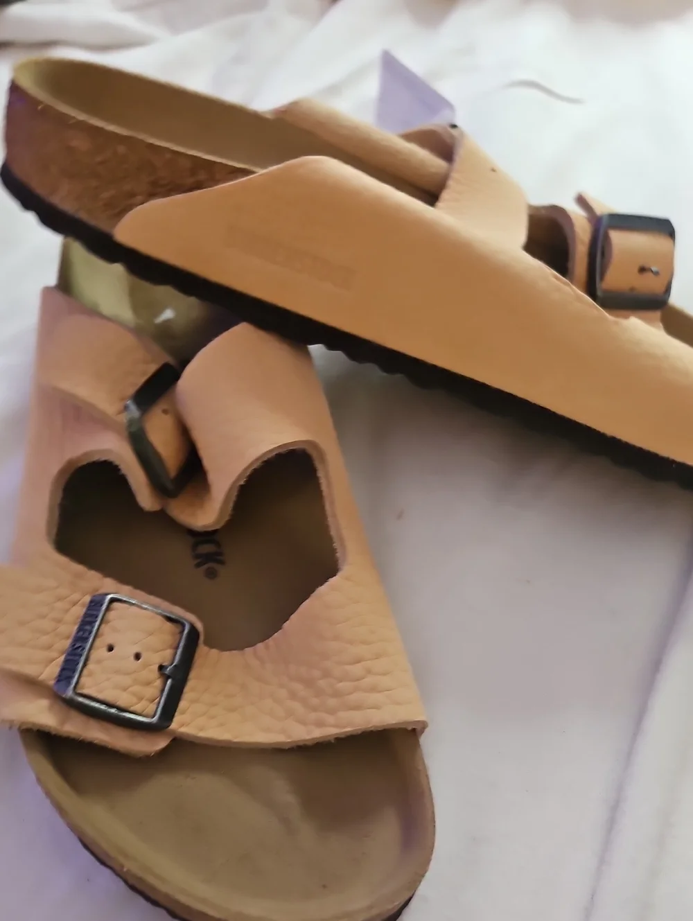 Birkenstock Light Pink Pebbled Leather Slide Sandals